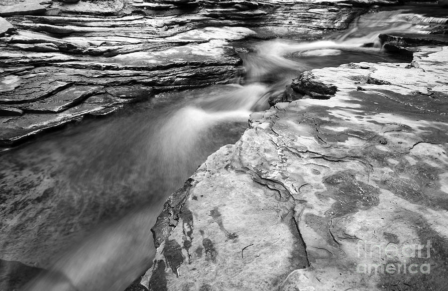 Creek through Rocks BW Photograph by Charline Xia