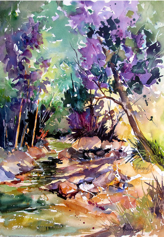 Creekside Sunglow Painting by Rae Andrews