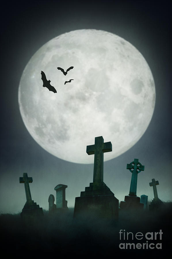 Creepy Cemetery With Full Moon Photograph By Lee Avison - Pixels