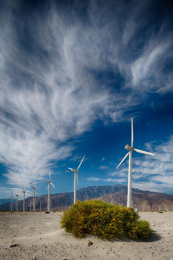 Mission Impossible Photograph - Creosote and Wind Turbines by Scott Campbell