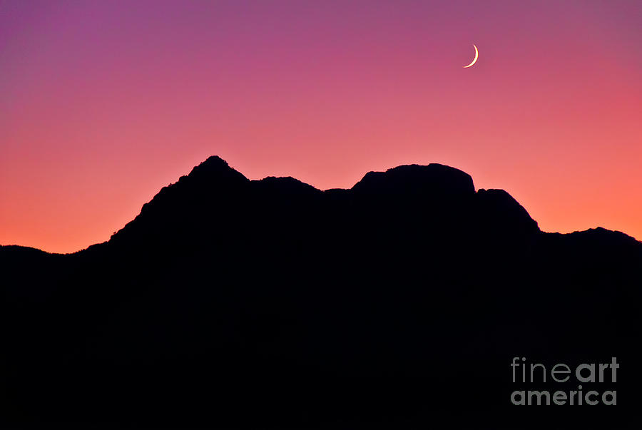 Crescent Moon On The Mountains Photograph by Eddie Yerkish