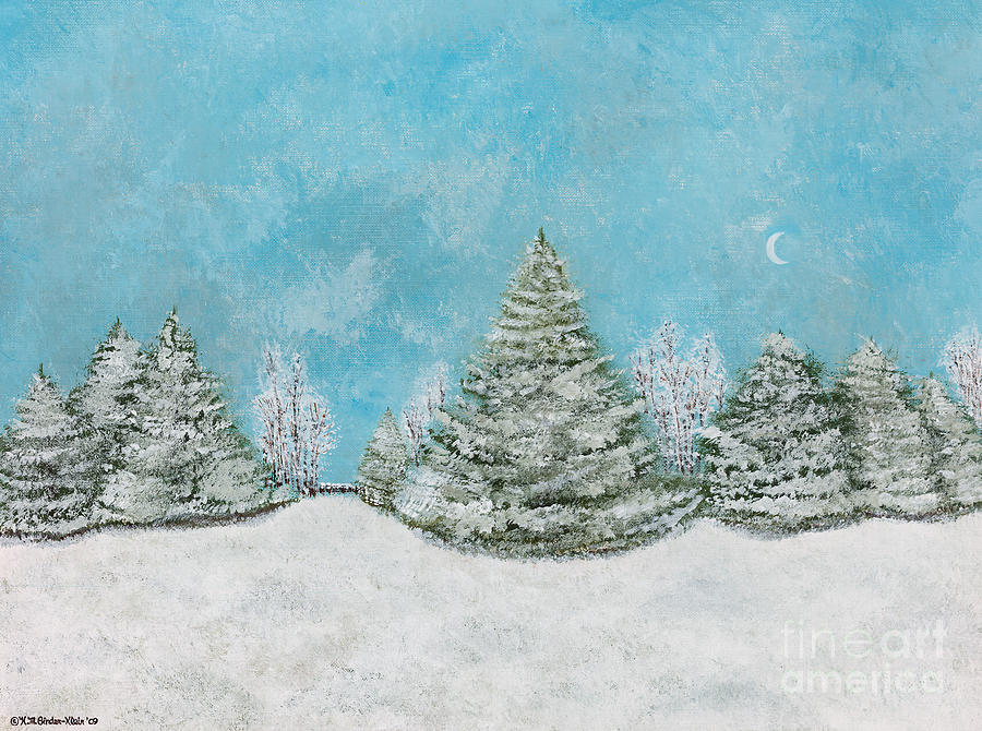 Winter Painting - Crescent Moon Setting by Hillary Binder-Klein