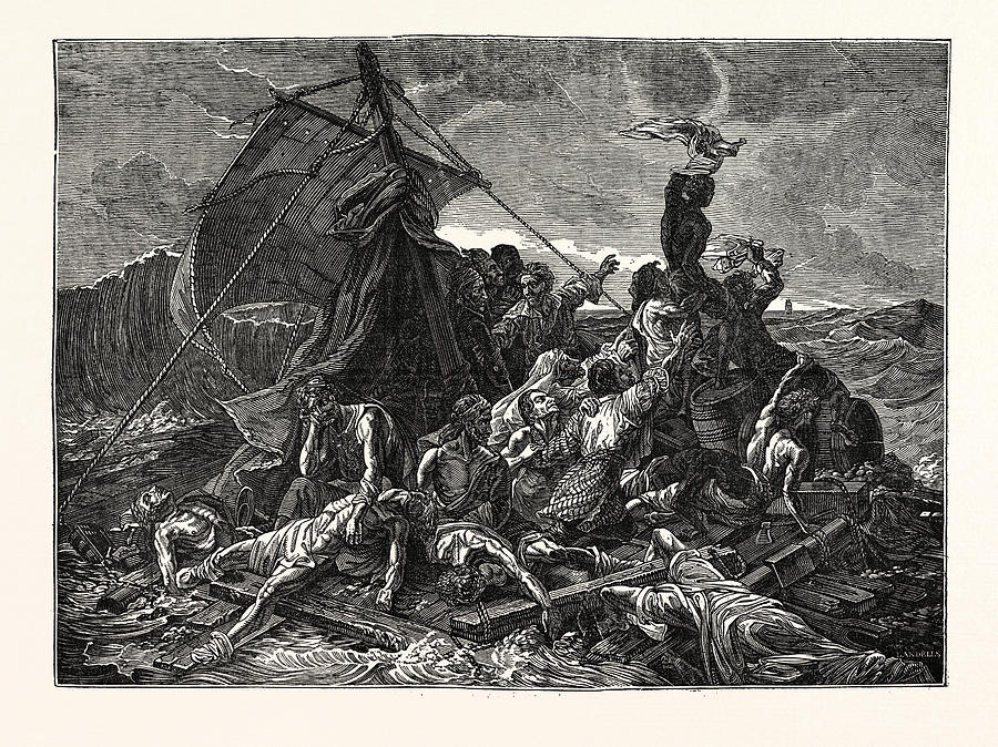 Vintage Drawing - Crew Of The Medusa On The Raft by English School