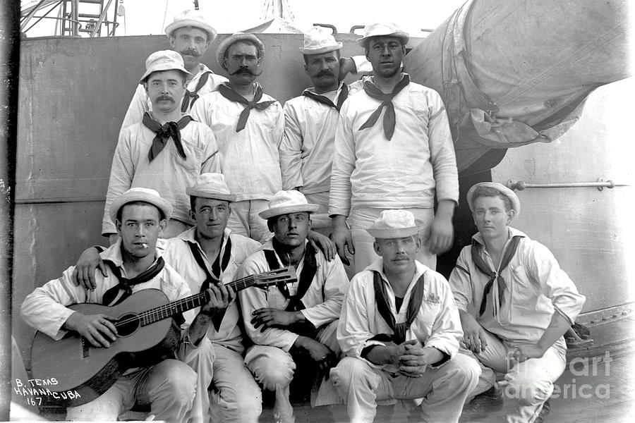Crewmen Photograph - Crewmen of U. S. Battleship Texas pose for photo Cuba 1898  by Monterey County Historical Society