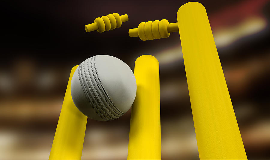 Cricket Digital Art - Cricket Ball Hitting Wickets Night by Allan Swart