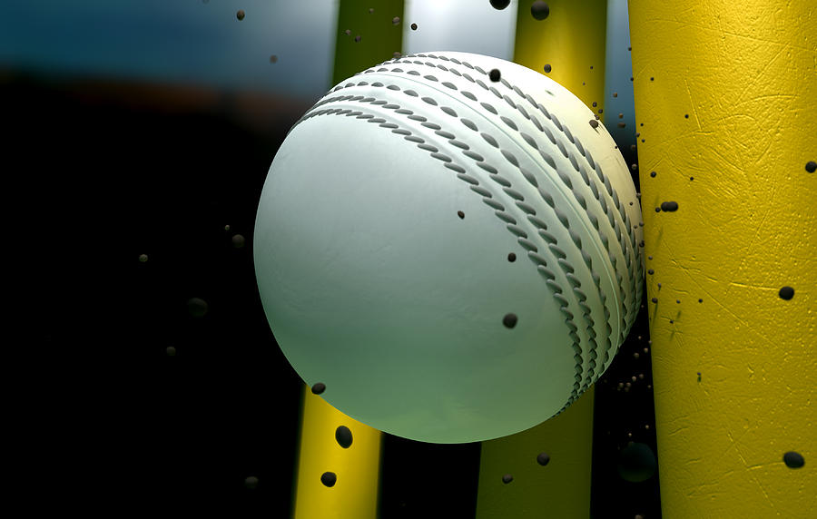 Cricket Digital Art - Cricket Ball Striking Wickets With Particles At Night by Allan Swart