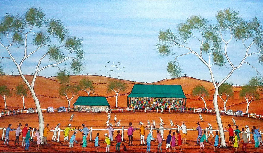 Cricket world cup Art signed landscape Painting Bush poster Australia outback 