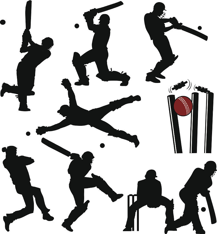 Cricket Players Silhouettes Drawing by VasjaKoman