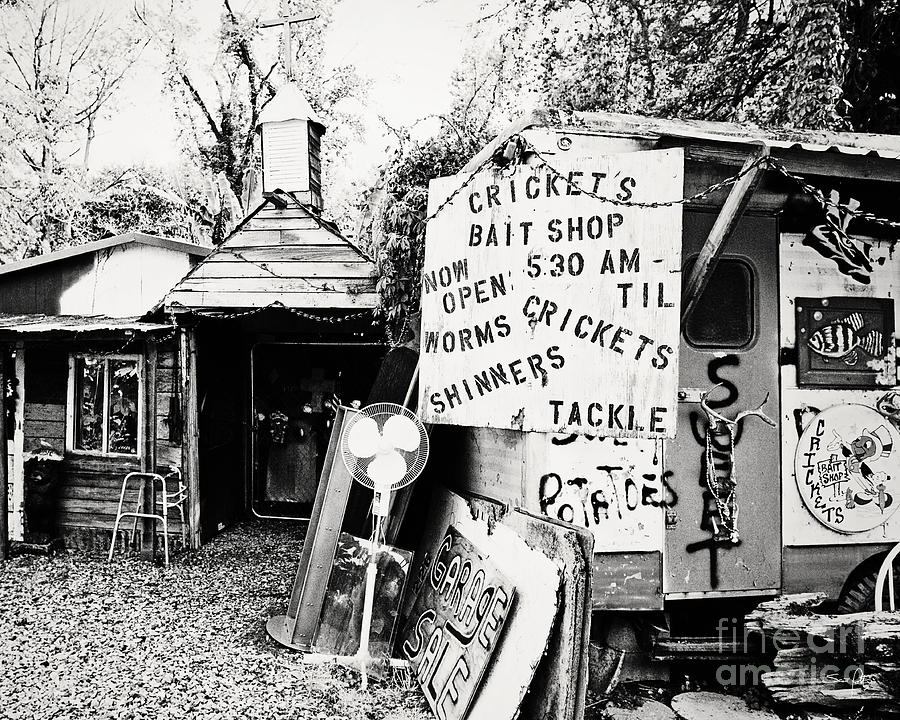Crickets Bait Shop - BW Photograph by Scott Pellegrin