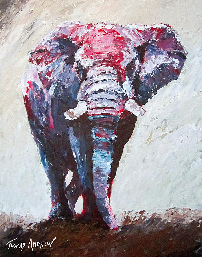 Elephant Painting - Crimson Shine by Thomas Andrew