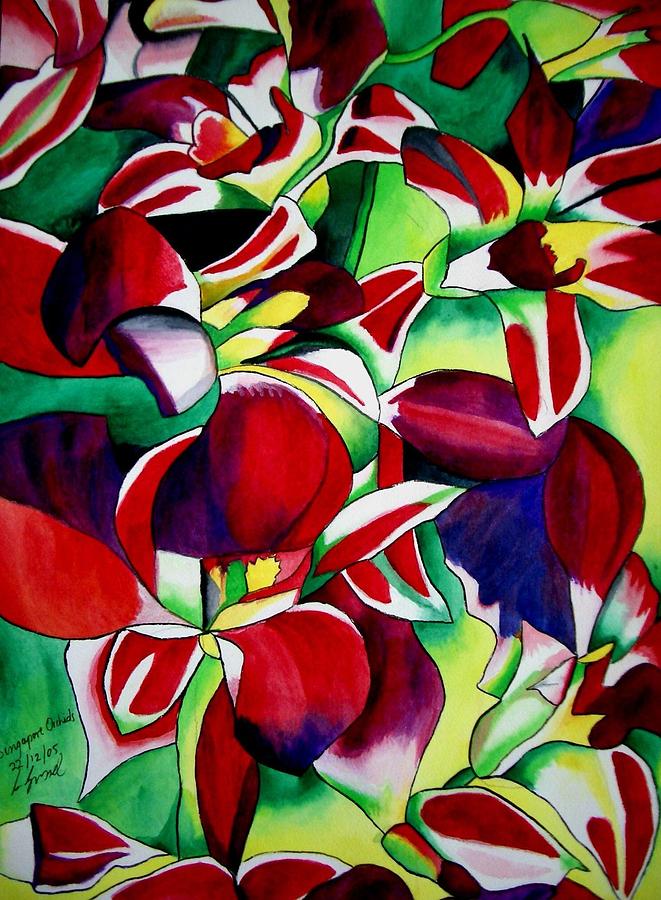 Orchids Painting - Crimson Tropical Singapore Orchids by Sacha Grossel Orchids Painting - Crimson Tropical Singapore Orchids by Sacha Grossel