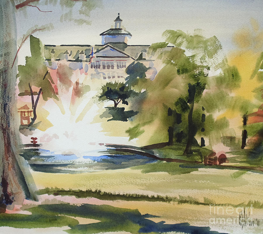 Crisp Water Fountain at the Baptist Home III Painting by Kip DeVore