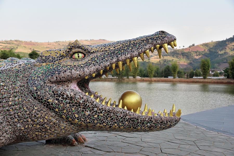 Crocodile Sculpture At Wat Pa Huai Lat Photograph by Robert Kennett