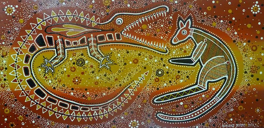 Crocodiles and Kangaroos Painting by Darlene Devery