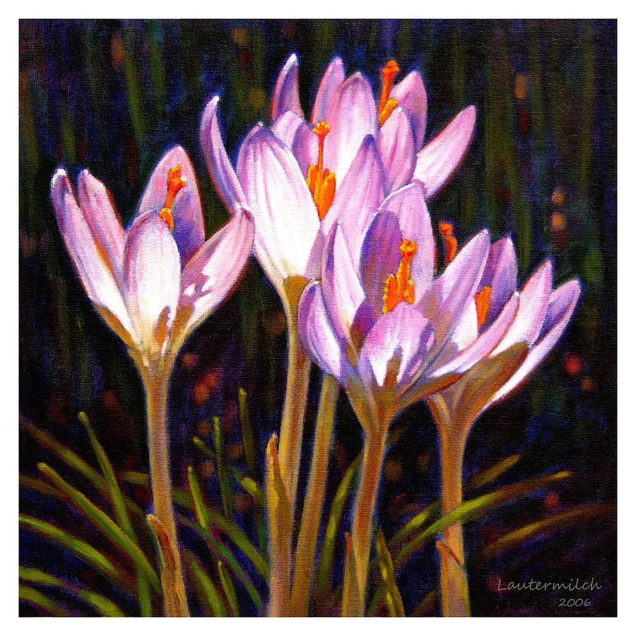 Flowers Still Life Painting - Crocus in Winter Sunlight by John Lautermilch