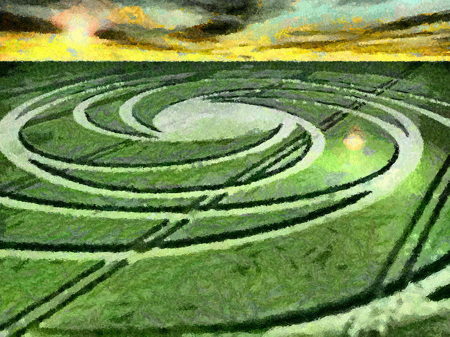 Alien Painting - Crop circles in field by Georgi Dimitrov