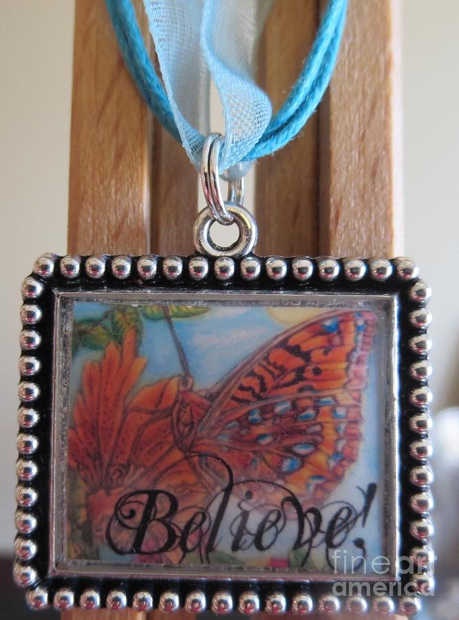 Believe...a Colorful Butterfly Lights Upon a Tiger Lily in a Necklace Painting by Kimberlee Baxter