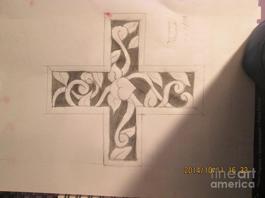 Cross And Flower Drawing by GUINEVERE Phaneuf 