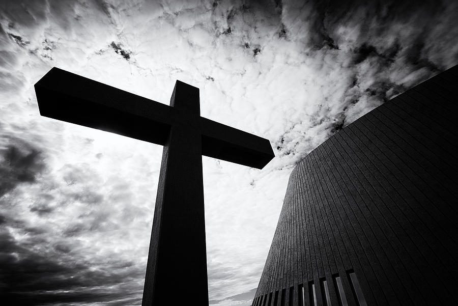 Cross and modern church Bloenduos Iceland Photograph by Matthias Hauser