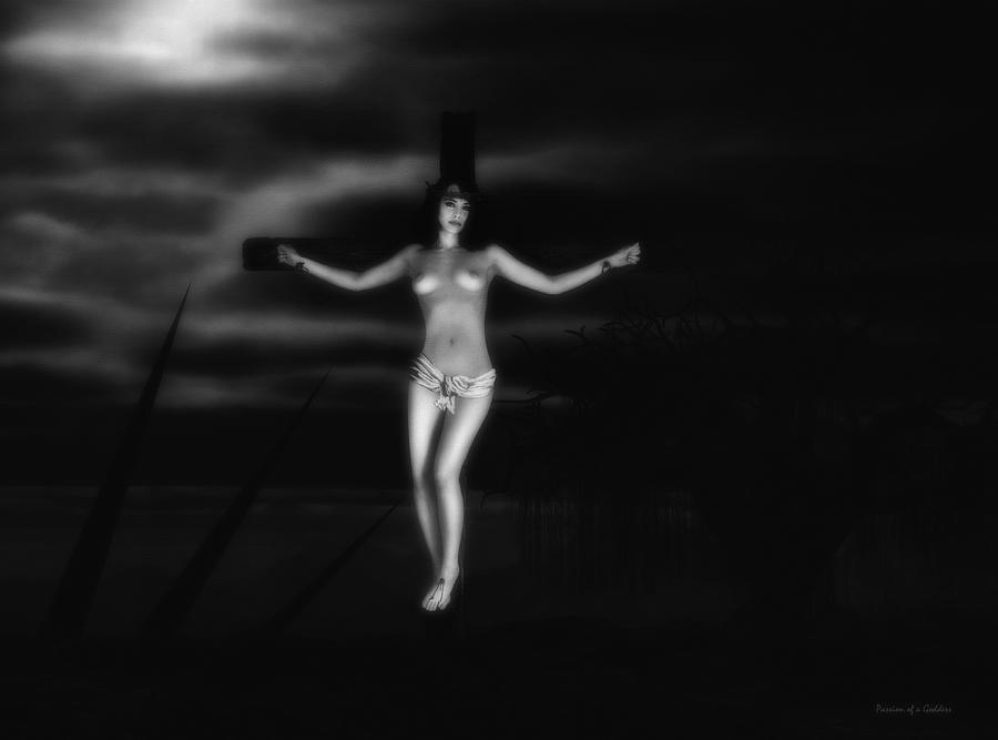 Jesus Christ Photograph - Cross in the night Black and White I by Ramon Martinez