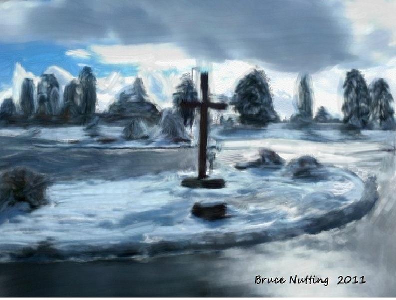 Cross in the Snow Painting by Bruce Nutting