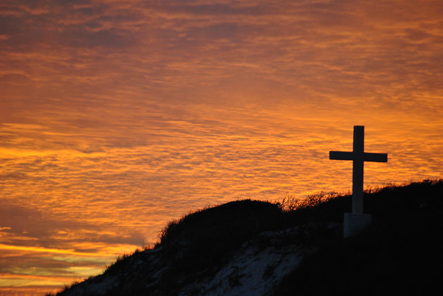 Sunset Photograph - Cross on a Hill by Jon Cody