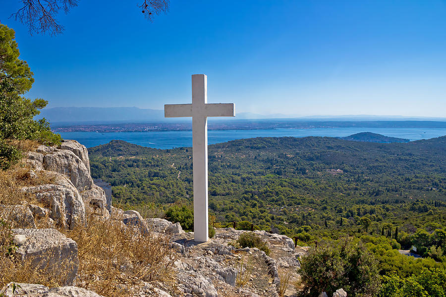 Cross Overlooking Islands Of Croatia Photograph