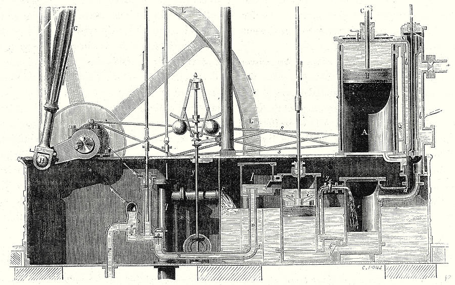 Cross Section Of Condensing Machine Or Watts Low Pressure Drawing by ...