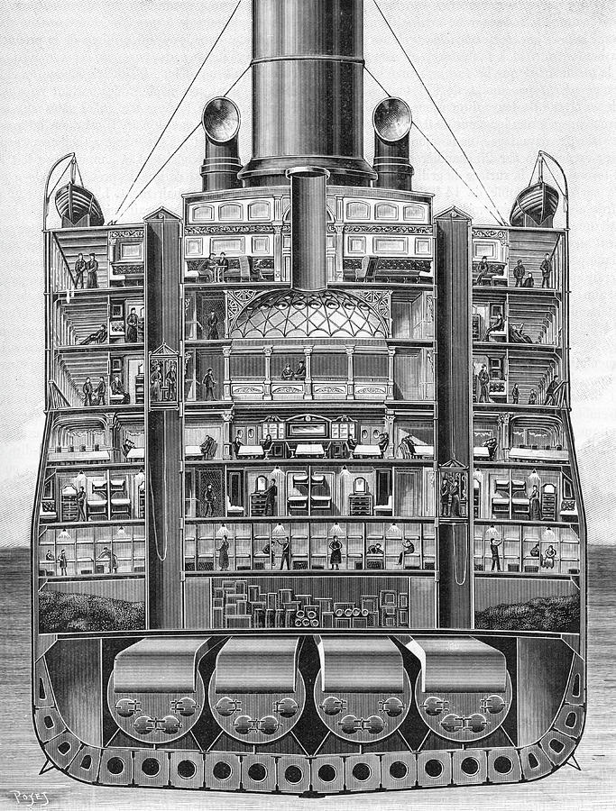 Cross Section Of The Cunard Passenger Drawing by Mary Evans Picture ...