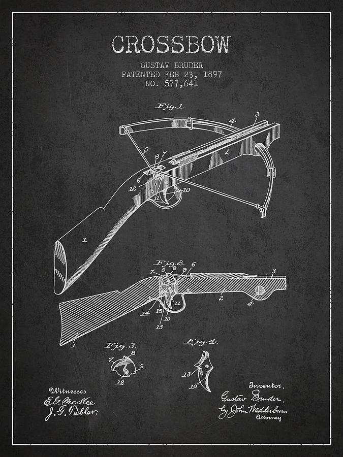 Crossbow Patent From 1897 - Charcoal Digital Art