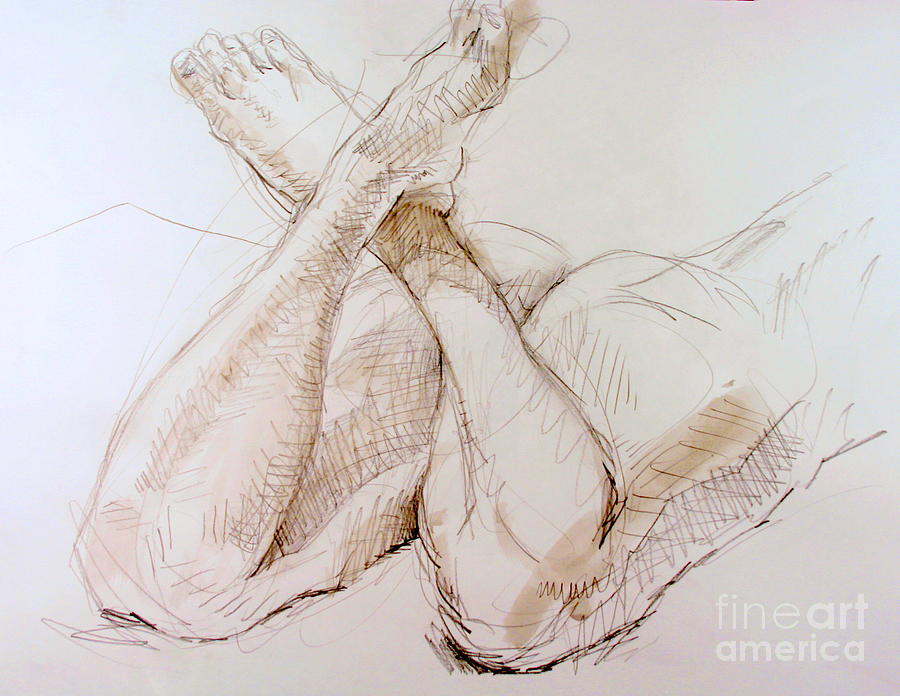Nude Drawing - Crossed Feet by Andy Gordon