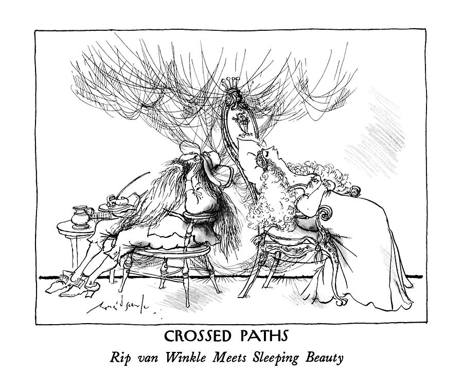 Crossed Paths:
Rip Van Winkle Meets Sleeping Drawing by Ronald Searle