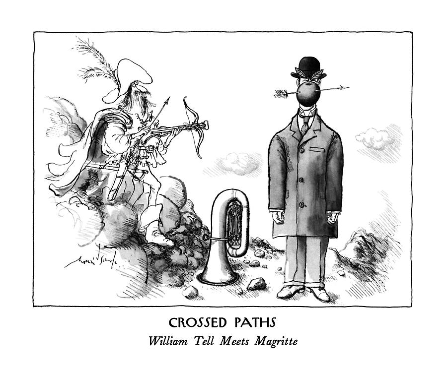 Crossed Paths
William Tell Meets Magritte Drawing by Ronald Searle