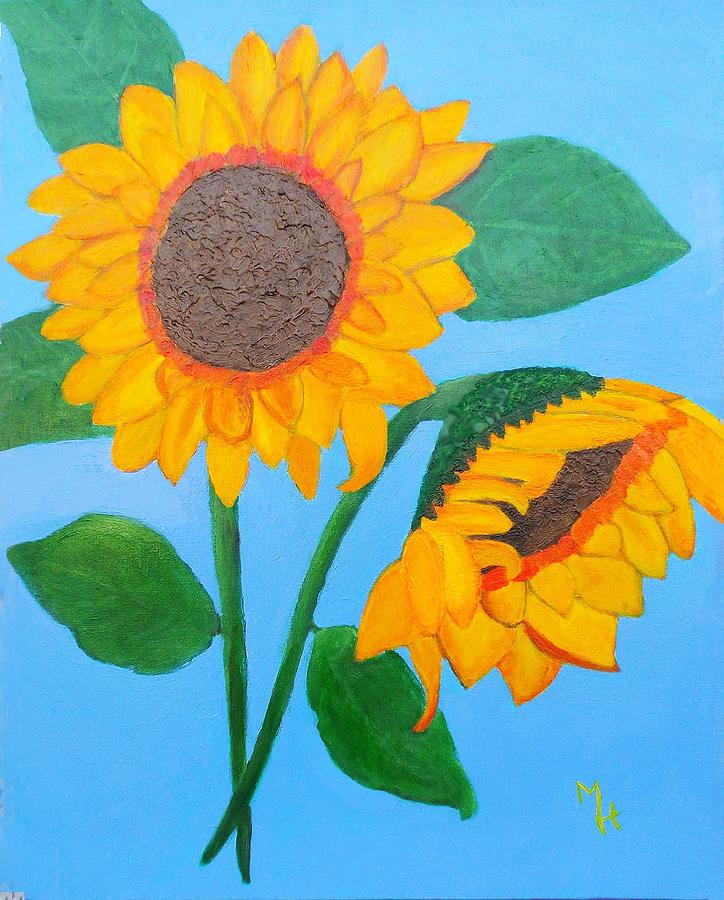 Crossed Sunflowers Painting by Margaret Harmon