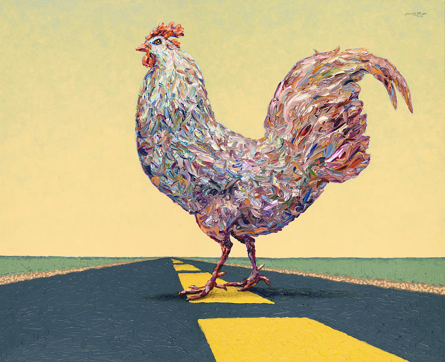 Chicken Painting - Crossing Chicken by James W Johnson