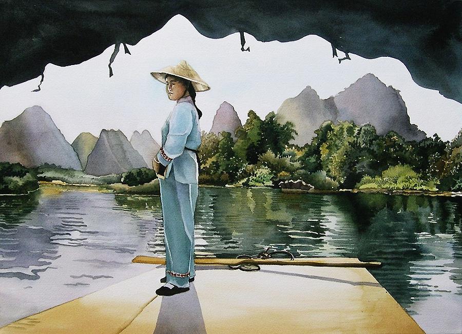 Boat Painting - Crossing li River by Alfred Ng