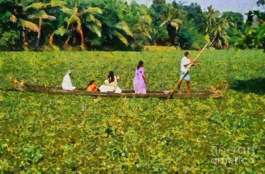 Crossing the canal in India Painting by George Atsametakis