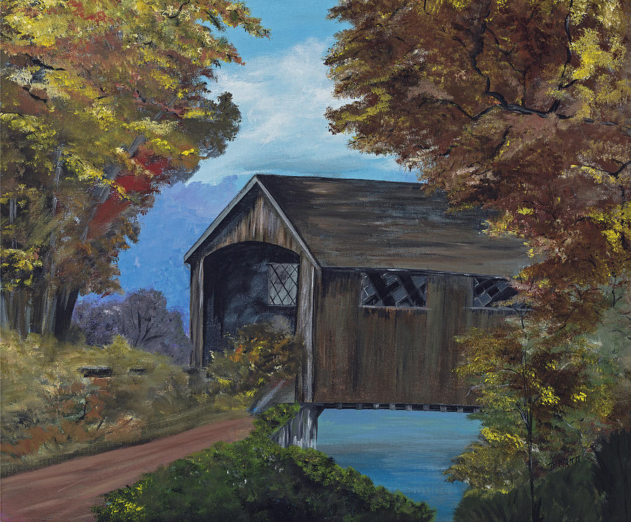 Crossing the Covered Bridge Painting by Donna Mann - Fine Art America