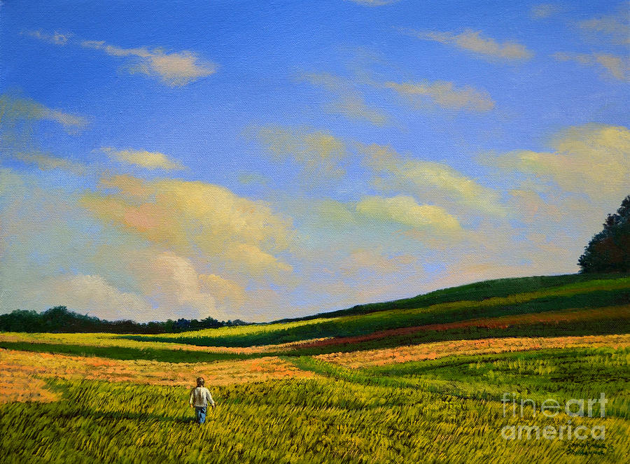 Crossing the field Painting by Christopher Shellhammer