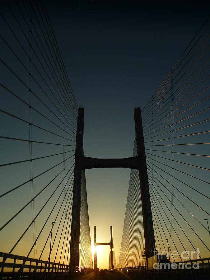 Crossing The Severn Bridge At Sunset - Cardiff - Wales Photograph by Vicki Spindler