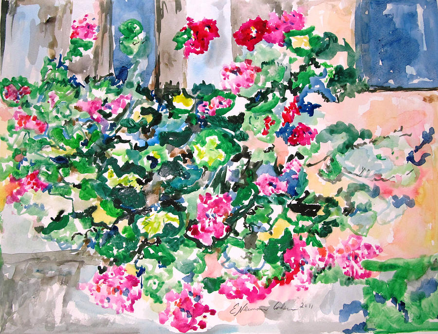 Crosspatch of Geraniums Painting by Esther Newman-Cohen