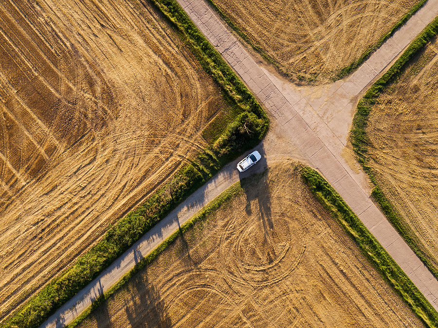 Crossroad between grainfields from above, Germany Photograph by Taikrixel