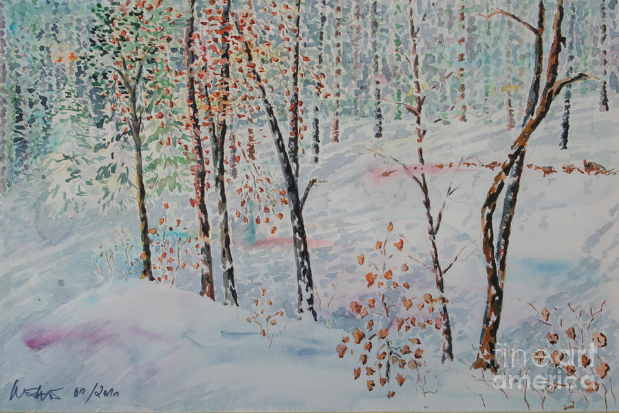 Crossroad Under Snow Painting by Almo M