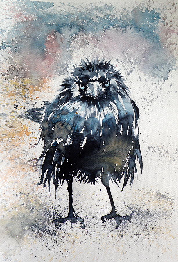 Crow Painting - Crow after rain by Kovacs Anna Brigitta