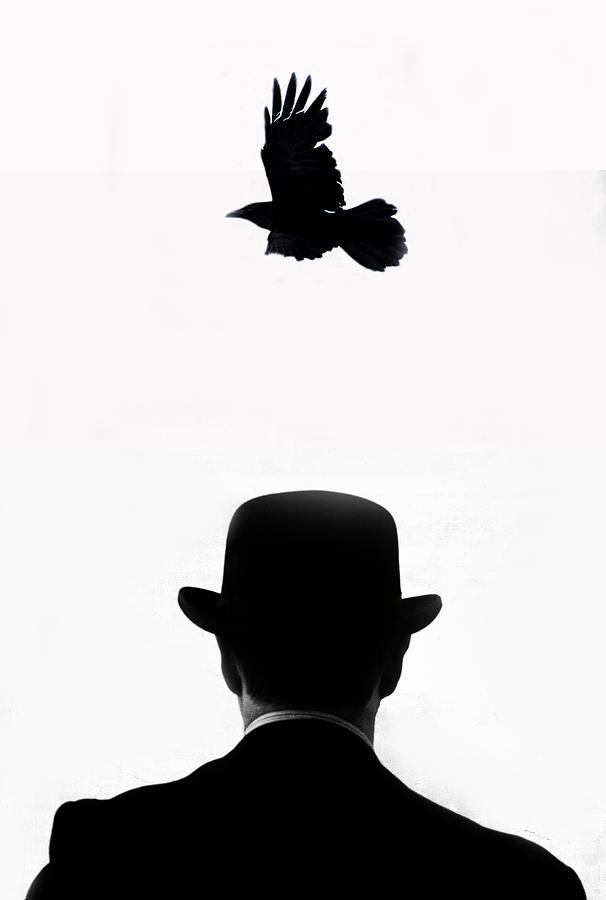 Crow Flying Over Man Photograph by Grant Faint