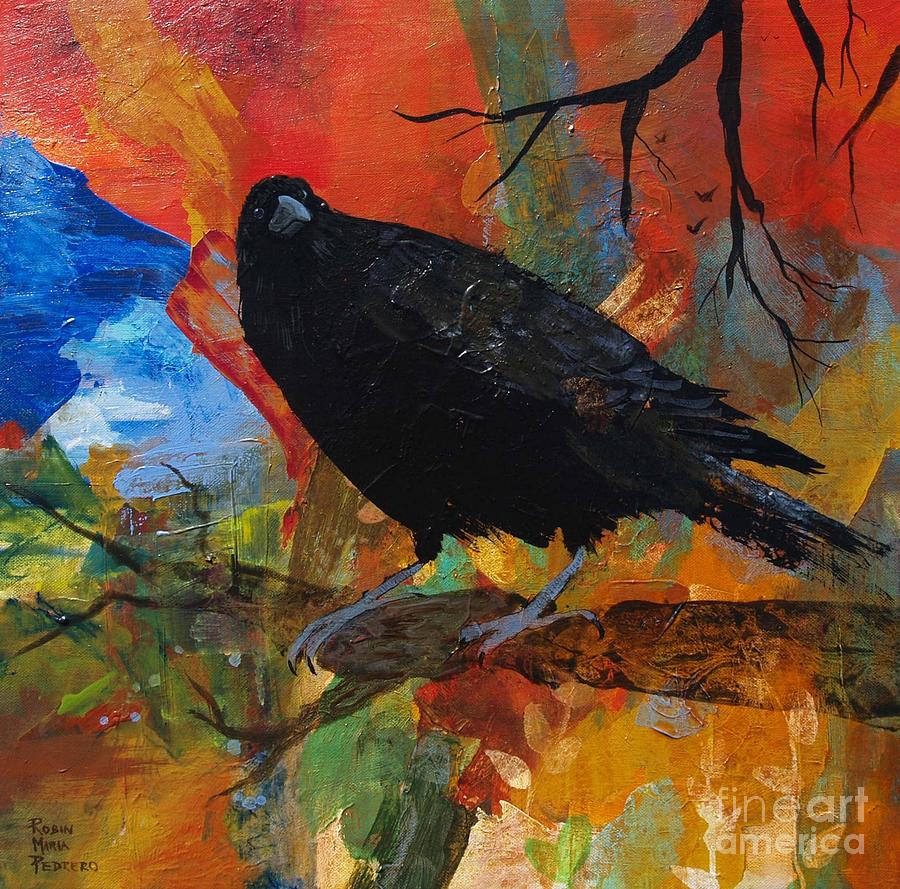 Crow on a Branch Painting by Robin Pedrero