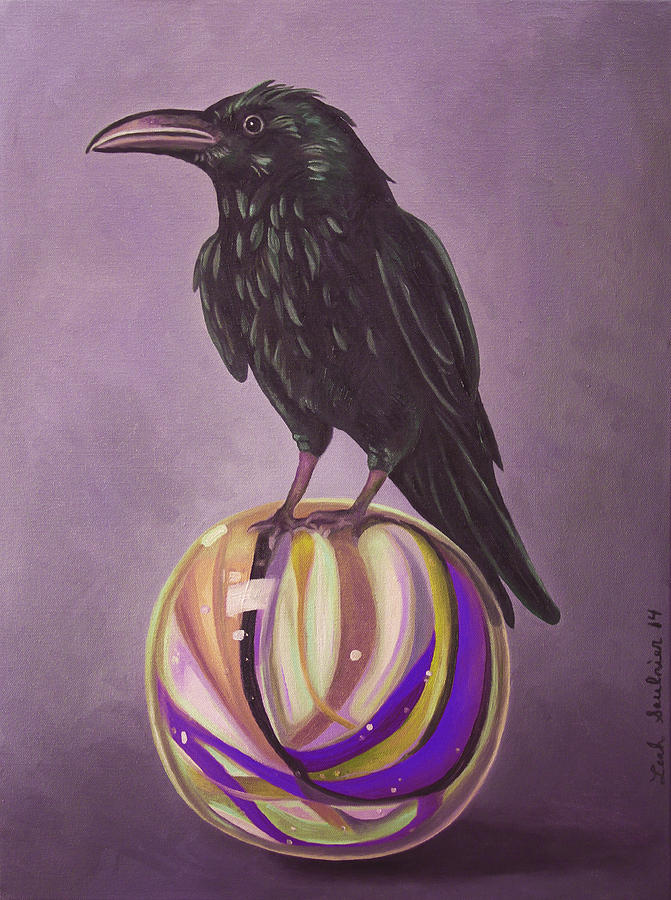 Crow Painting - Crow On A Marble edit 6 by Leah Saulnier The Painting Maniac