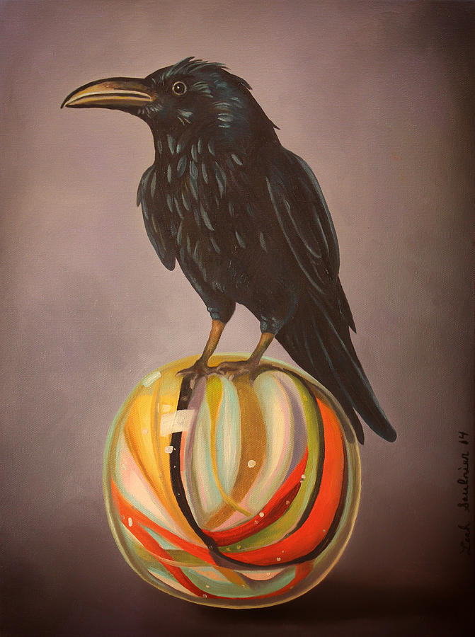 Crow Painting - Crow On Marble edit 4 by Leah Saulnier The Painting Maniac
