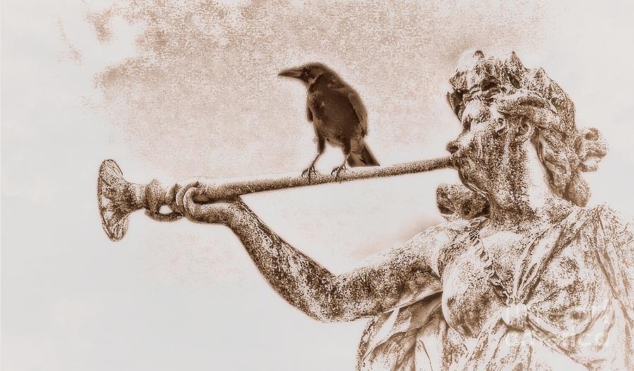 Crow Photograph - Crow on Trumpet by Henry Kowalski