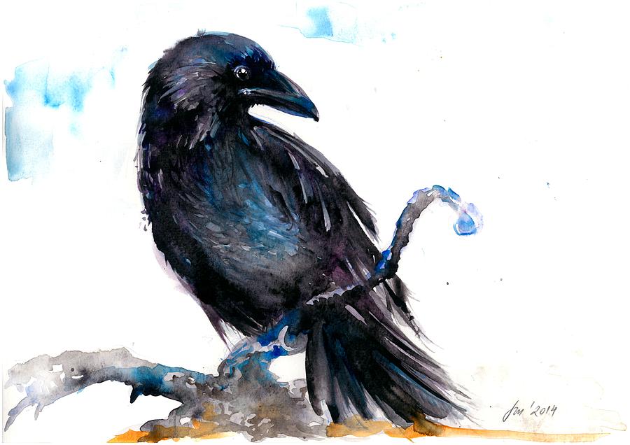 Crow Painting - Crow Resting - Bird Art Watercolor by Tiberiu Soos